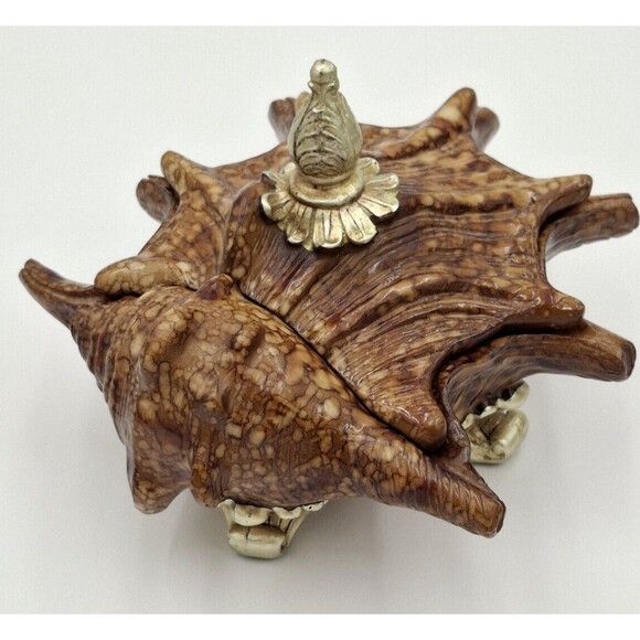 Shell Decorative Beach Decor Conch Trinket Box with Lid  Jewelry Key Dish Resin - Picture 8 of 16